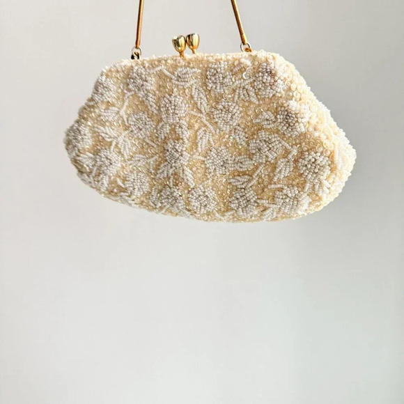 Vintage 50s 60s Simpsons Beaded Ivory Wedding Red Carpet Purse - Picture 6 of 11